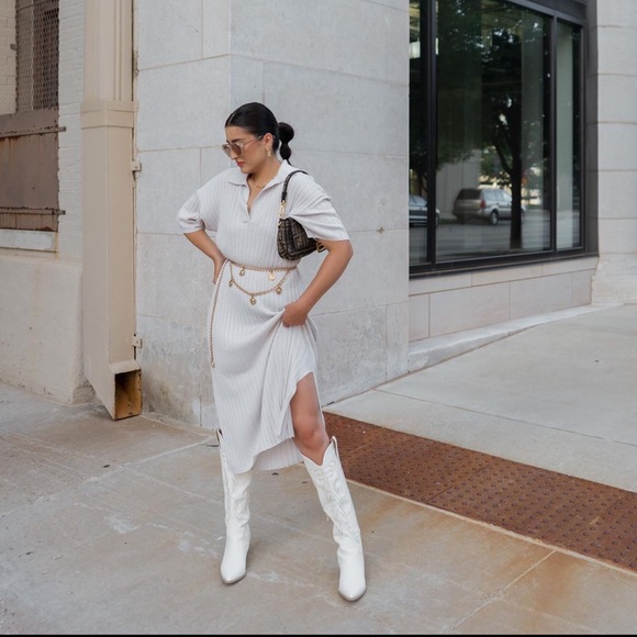 H&M Bloggers Favorite Beige Knit Slit Midi Dress - Picture 16 of 16